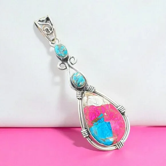 Kingman Cotton Candy Solid 925 Sterling Silver Pendant - Picture 1 of 3